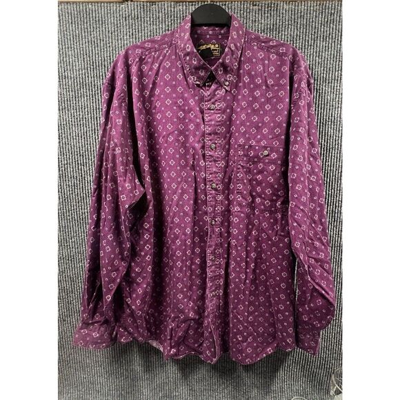 VTG Eddie Bauer Shirt Mens XL Maroon Chambray Outdoor Outfitter‎ Button Front - Picture 1 of 16
